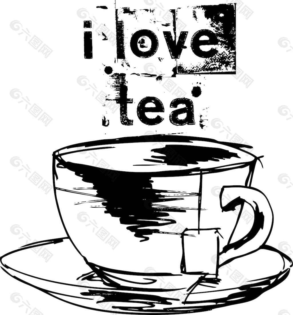 一杯茶和茶袋插画矢量图