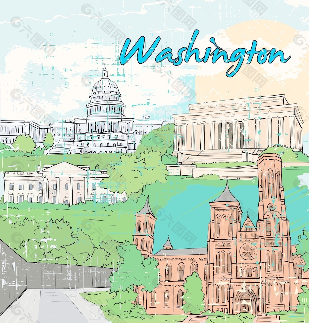 华盛顿的涂鸦矢量插画