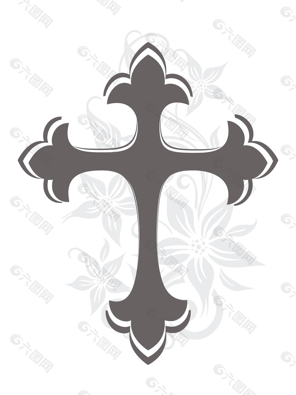 美丽的花朵图案的孤立的黑色的十字架