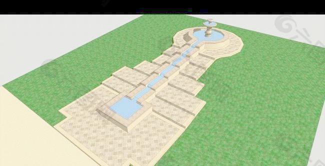跌水喷泉SketchUp模型