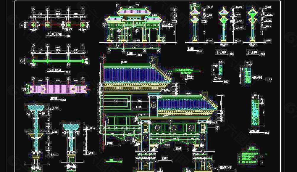 砖石古建牌楼建筑图(牌坊)