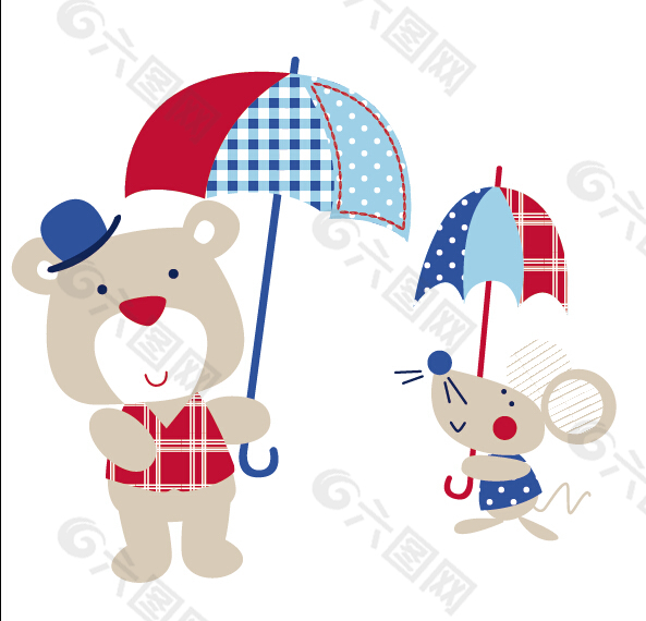 小熊打雨伞矢量
