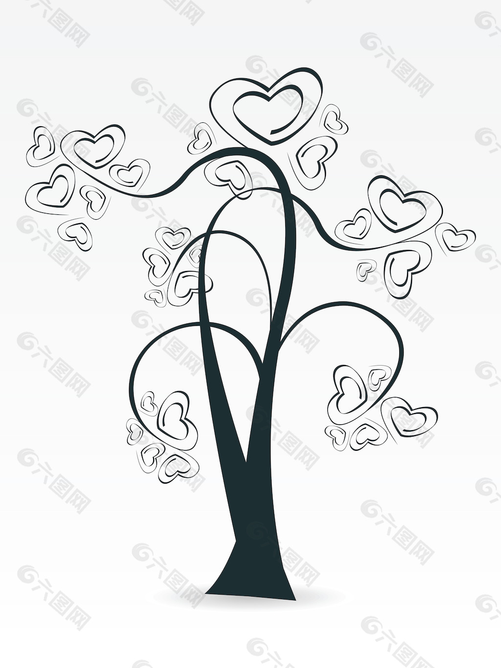 在白色的爱情树矢量插画孤立的背景
