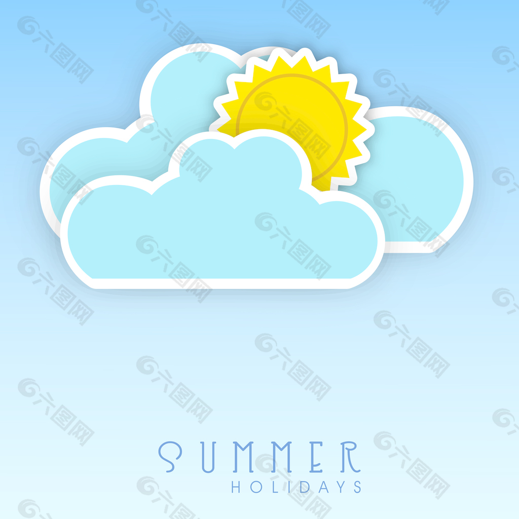 暑假的背景与太阳在蓝色背景上的云