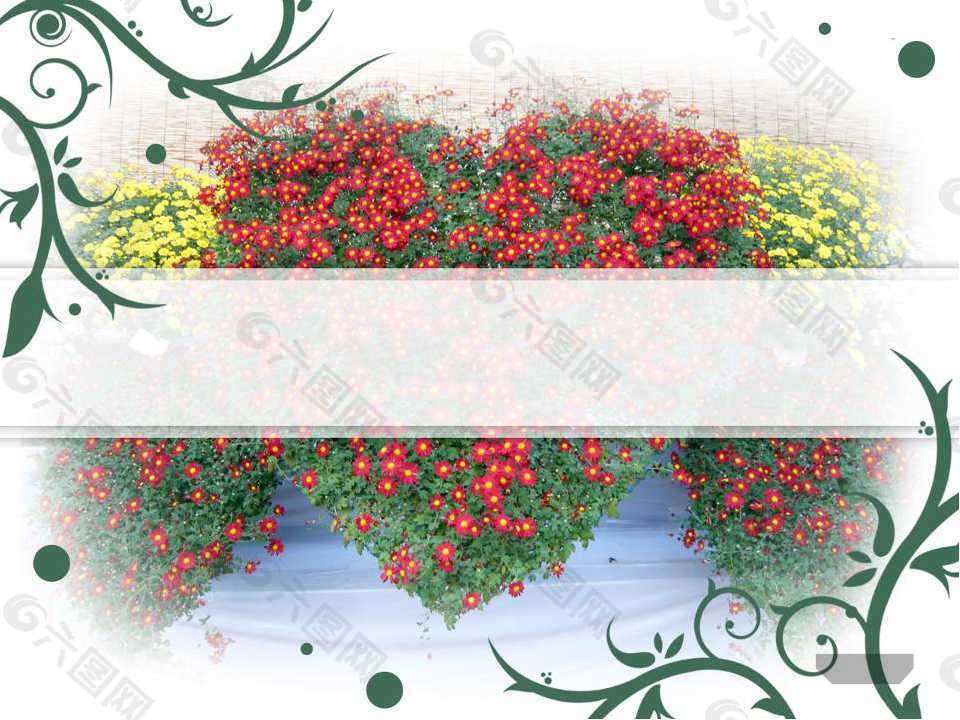 红色心型植物花朵幻灯片模板