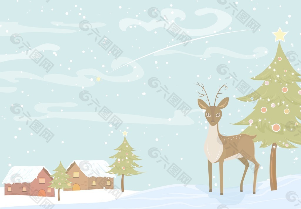 圣诞节背景矢量与驯鹿