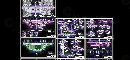 某水电站浆砌石重力坝及跨溢洪道桥结构图