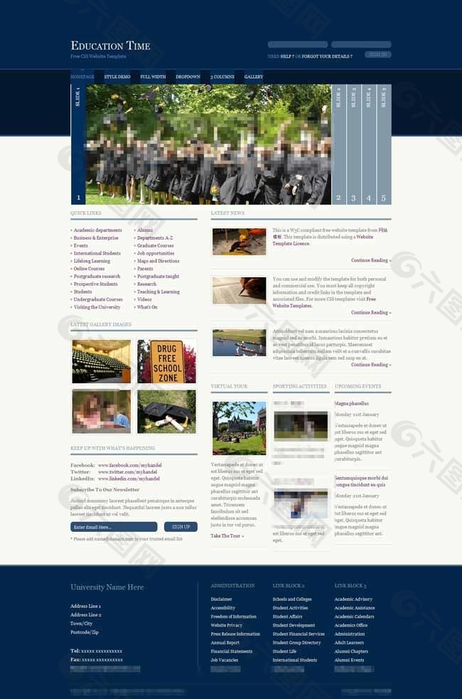 蓝色庄严的学校门户网站模板