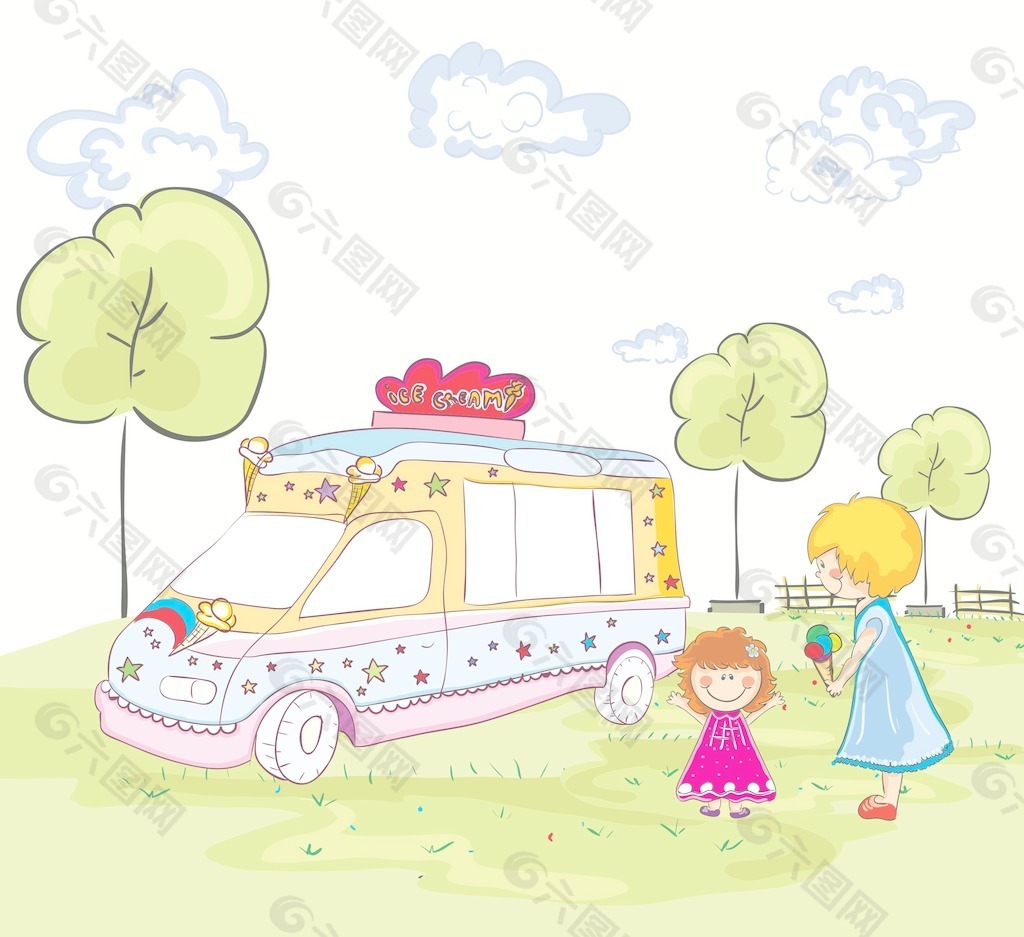 冰淇淋车的矢量动画背景