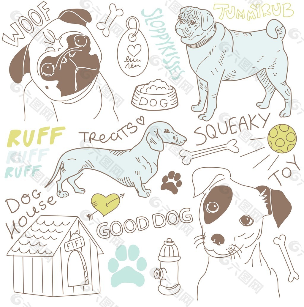 我喜欢狗！向量的涂鸦集
