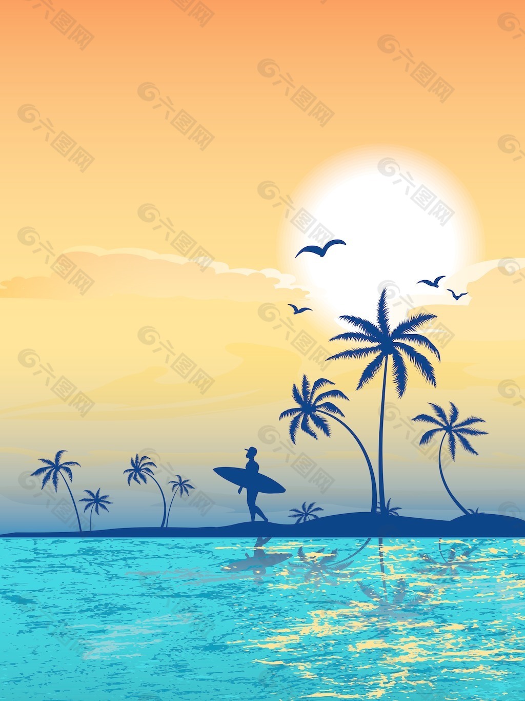 棕榈树矢量插画夏季背景