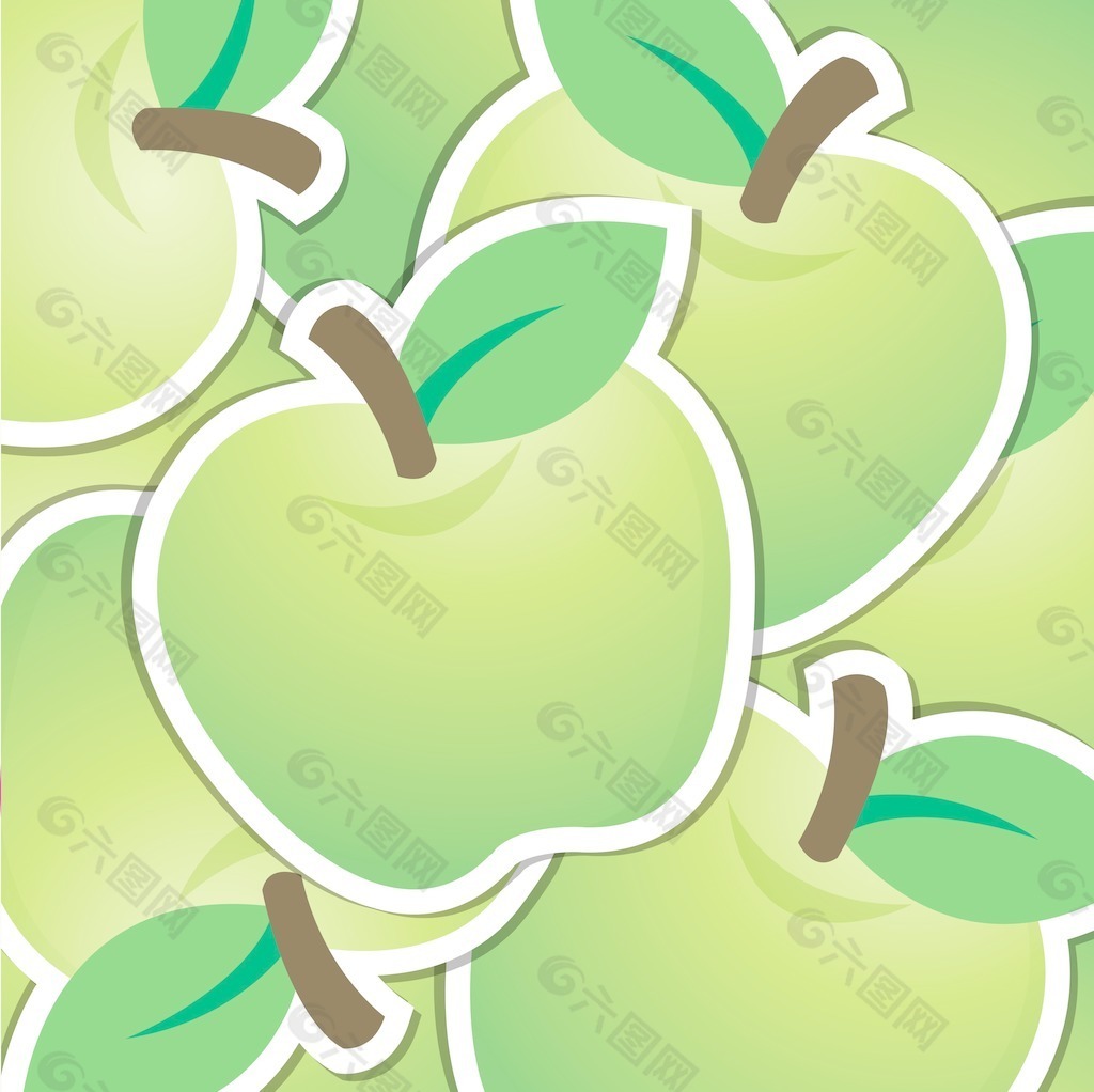 绿苹果贴纸背景/卡矢量格式
