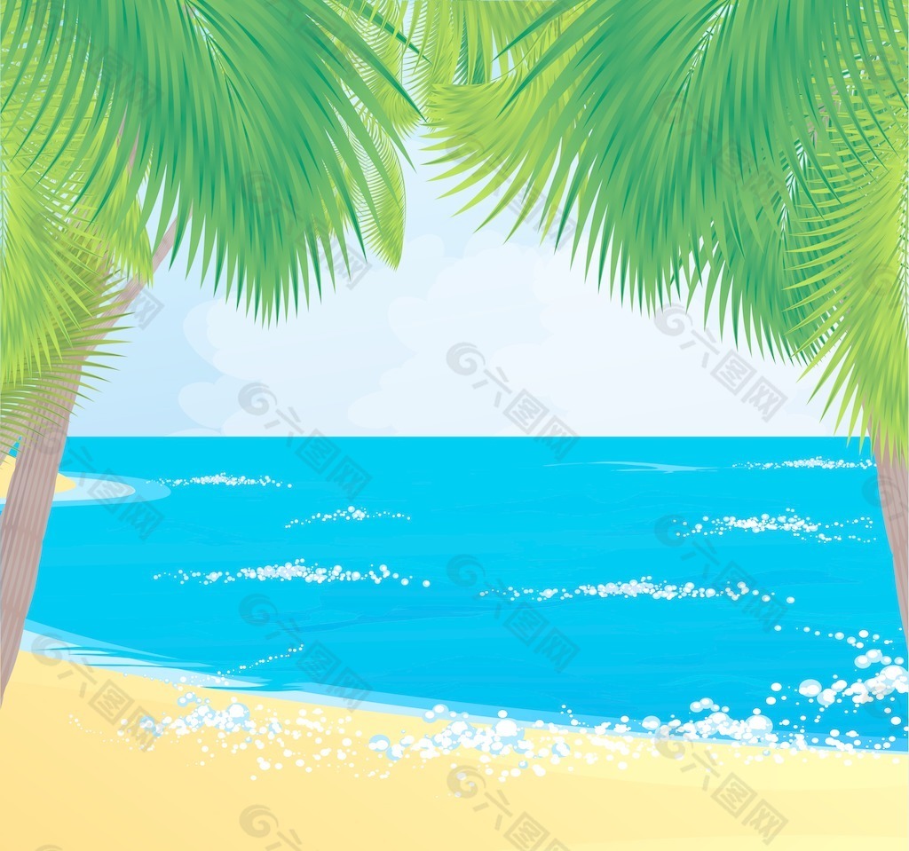 热带海滩的椰子树矢量