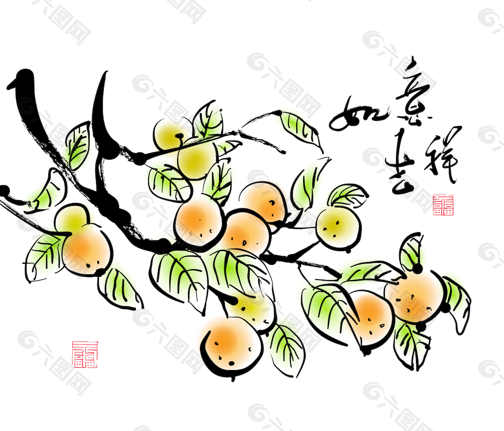 中国的新年画向量的中文文本翻译：如意吉祥的橘子