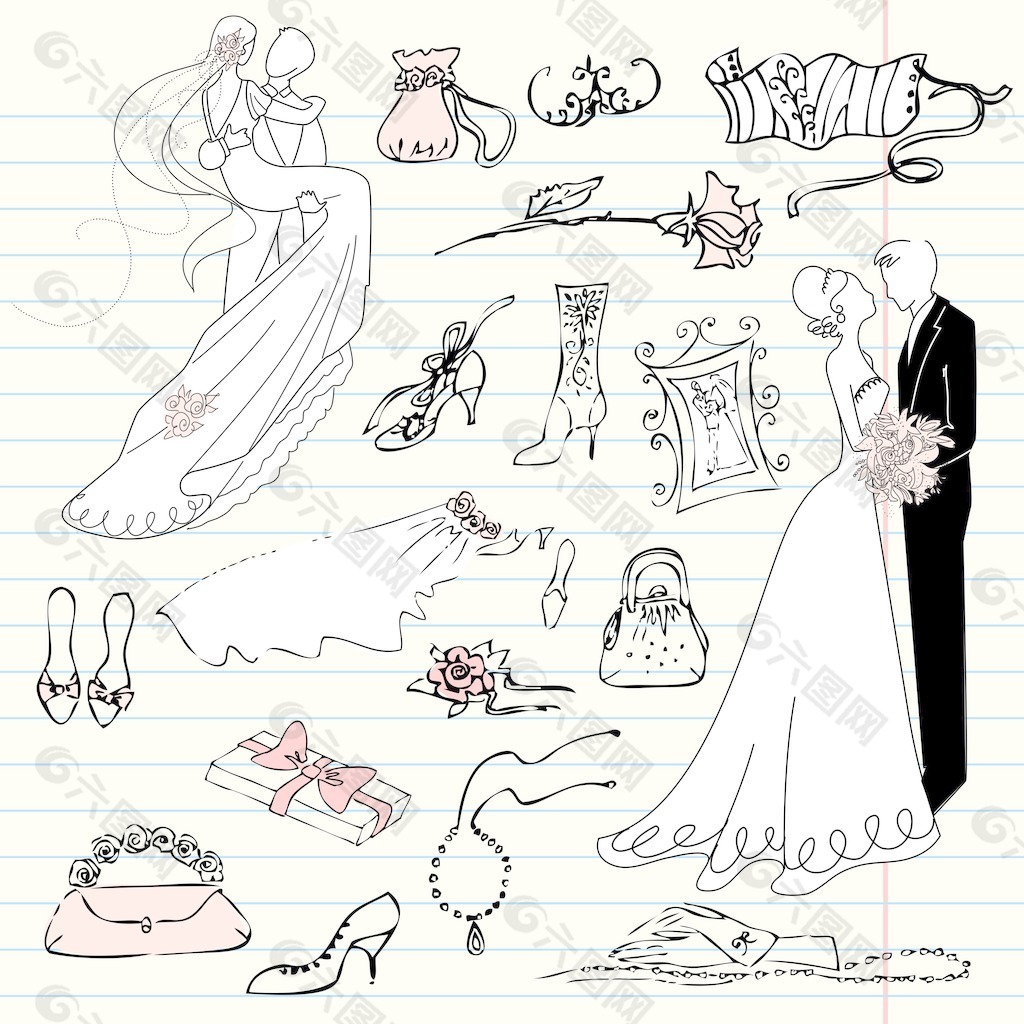 婚礼的可爱迷人的涂鸦