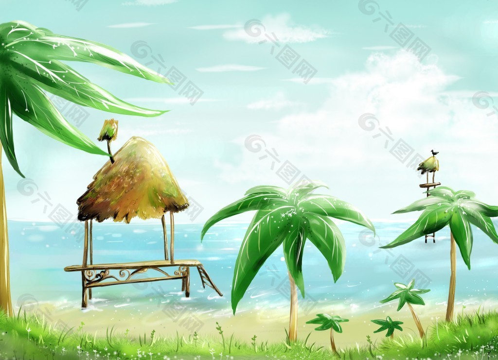 卡通椰树背景图片