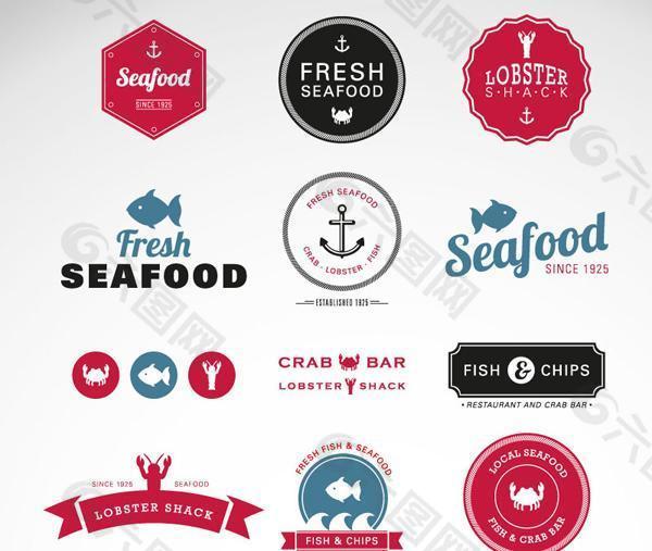海鲜食品标签矢量图