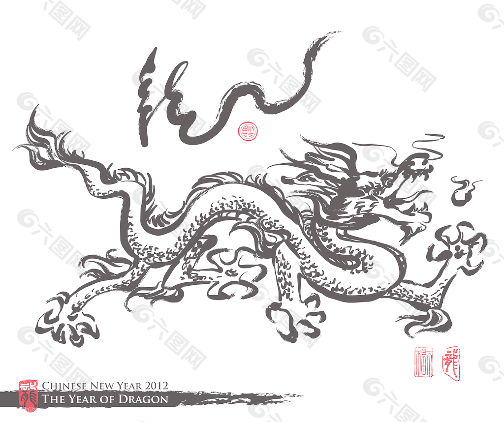 向量的中国水墨画的翻译：龙龙