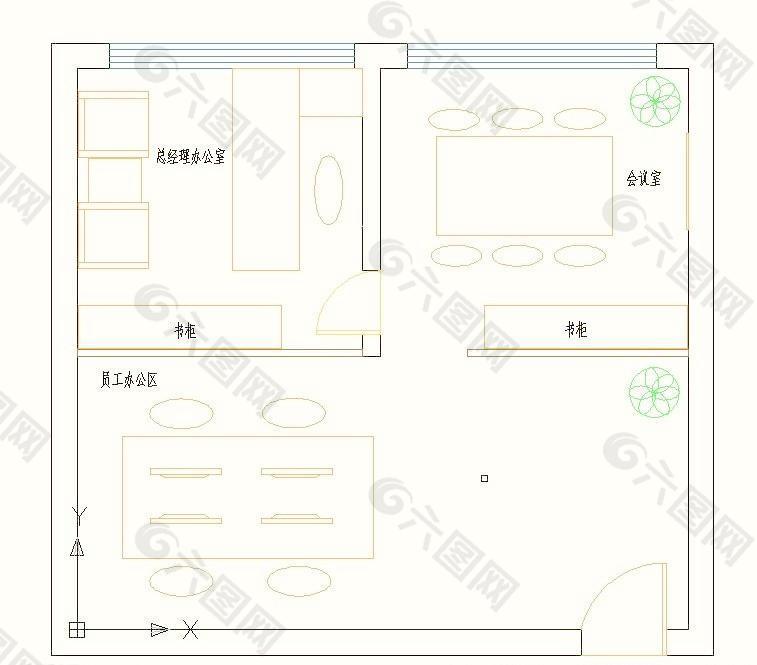 小型辦公室佈局cad