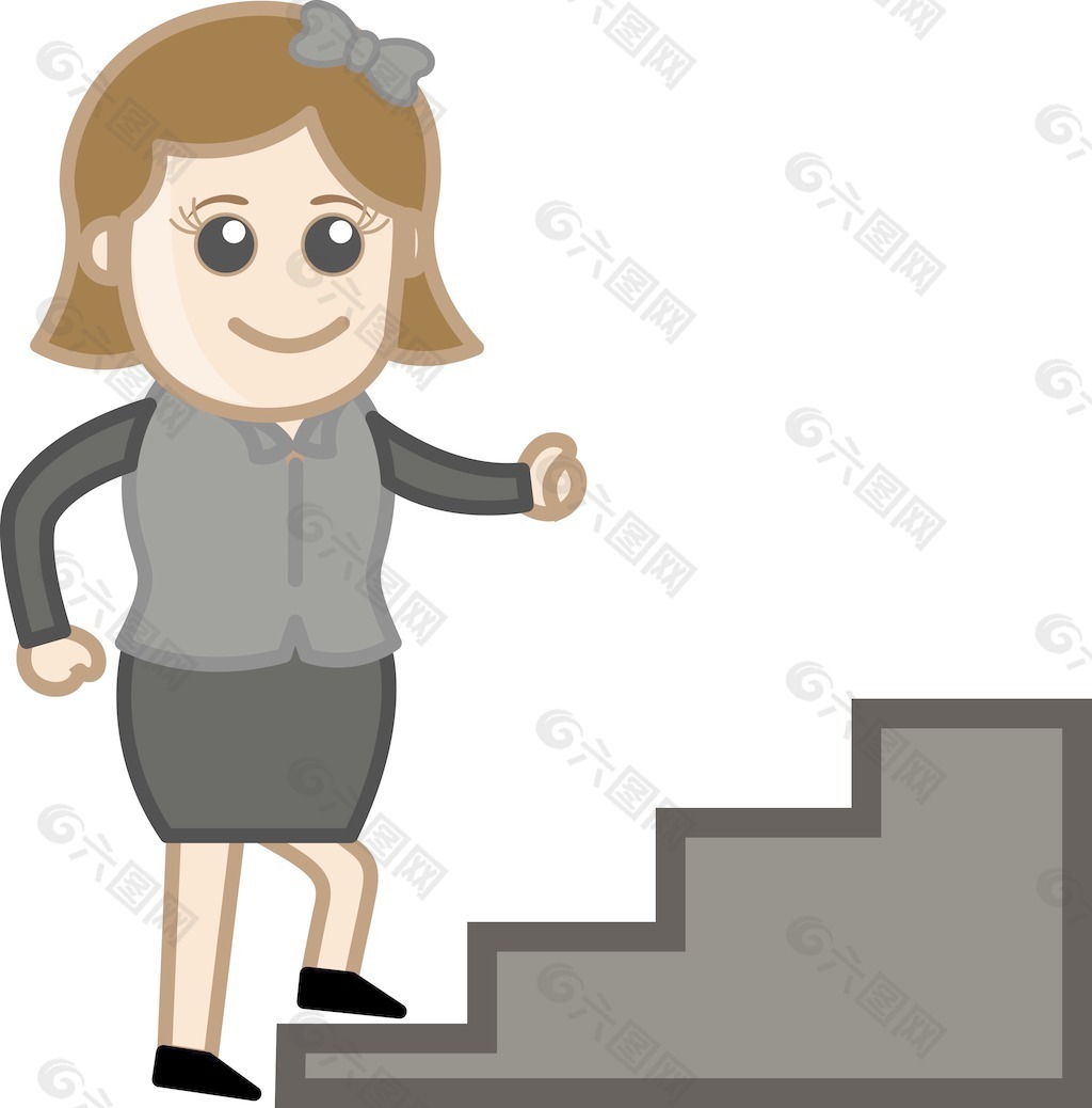 女人爬楼梯-卡通商业矢量插图