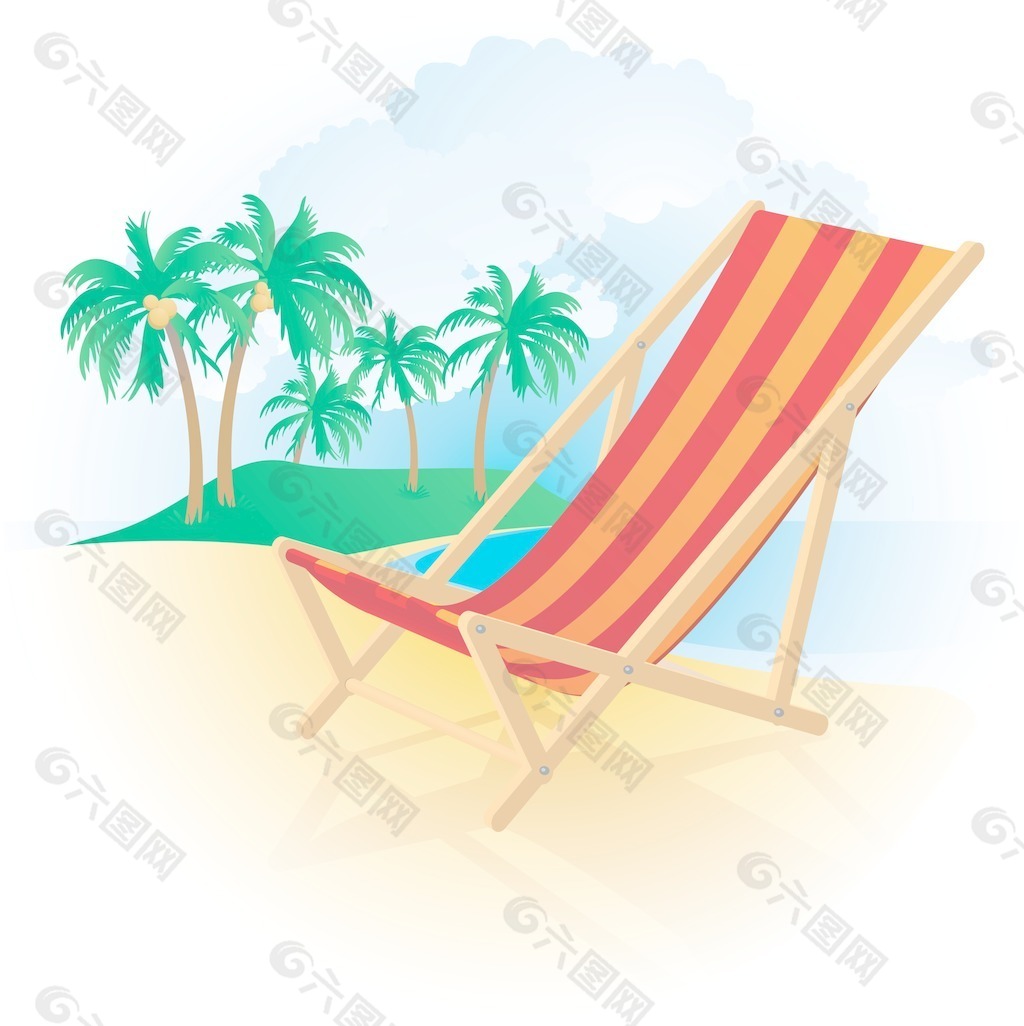 躺椅在海滩上的向量