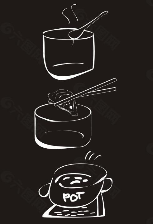 汤肉火锅线稿矢量图