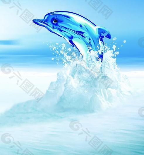 跳跃水晶质感海豚PSD素材