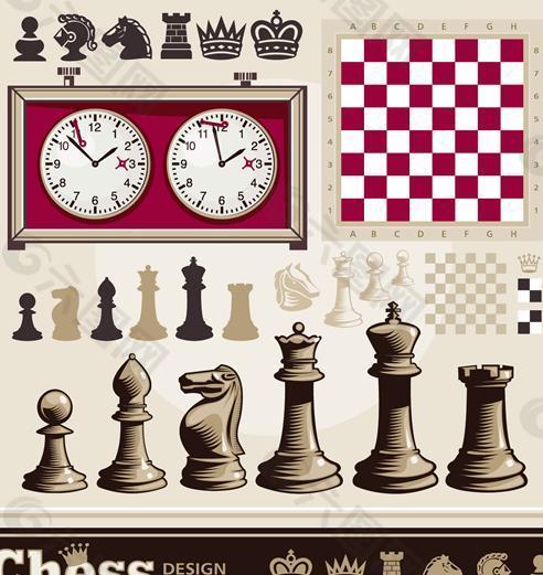 复古国际象棋相关元素矢量图