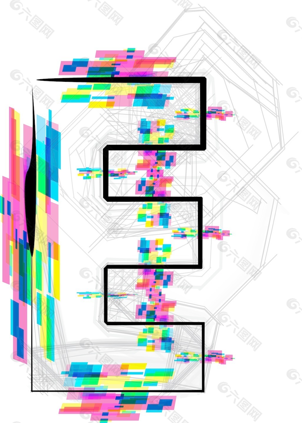 插图插画矢量字体的字母E