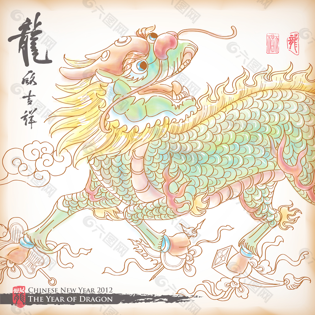 矢量画图麒麟（中国联通）翻译：吉祥龙年