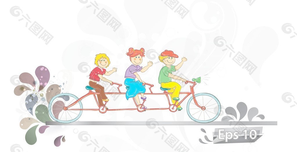 自行车上的矢量插画的孩子