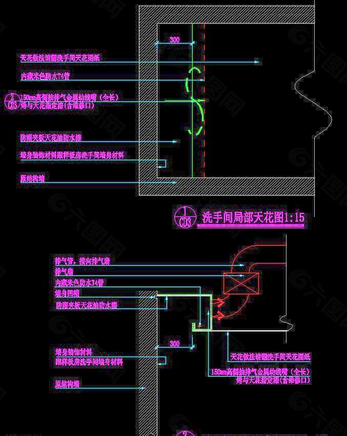 桑拿区 洗手间天花剖面图