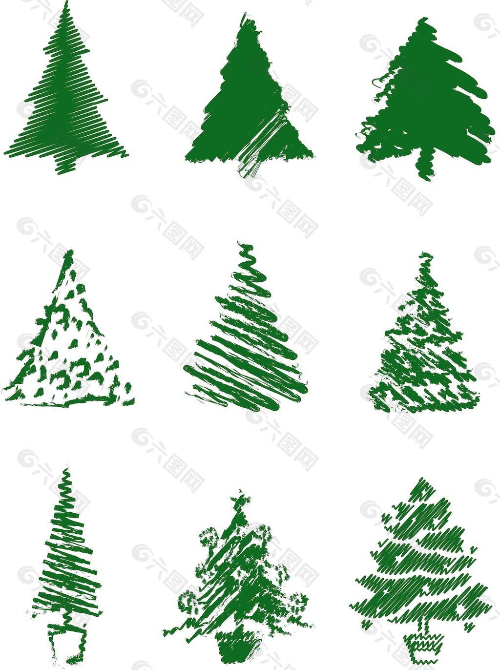 蹩脚的圣诞树的素描集II设计元素素材免费下载(图片编号:2097255)-六图网