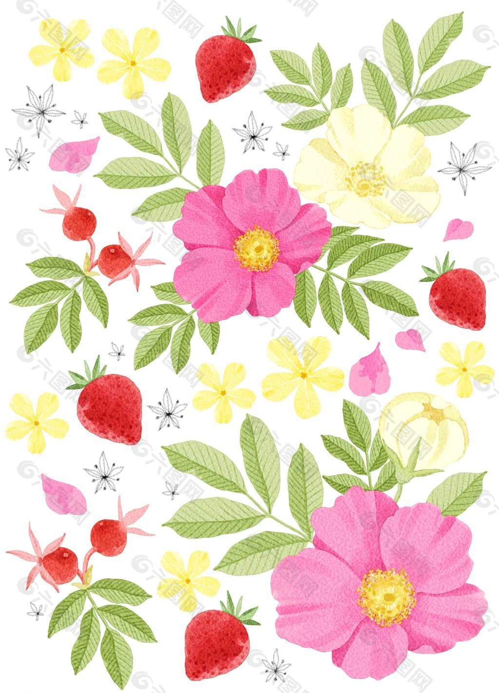 彩色花瓣花朵枝条装饰花环素材免费下载 - 觅知网
