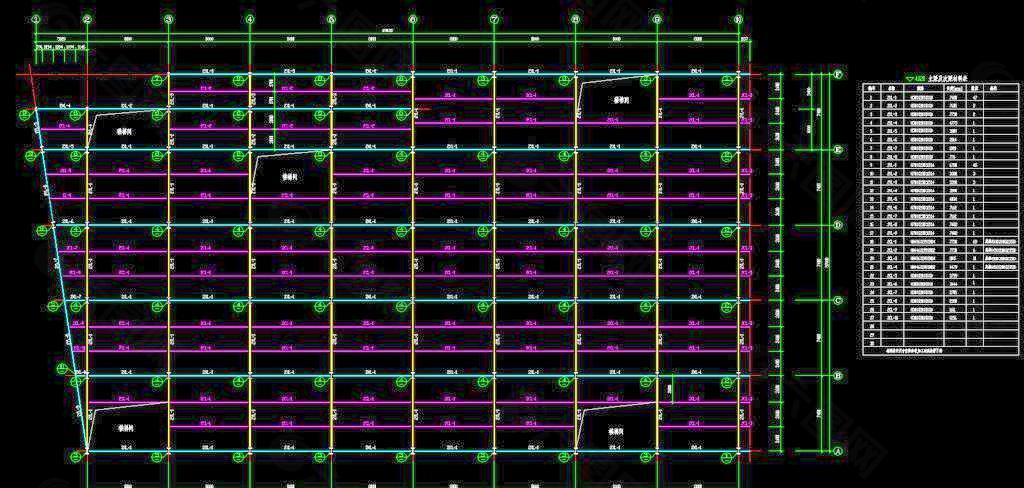 钢结构工程 二层结构布置图