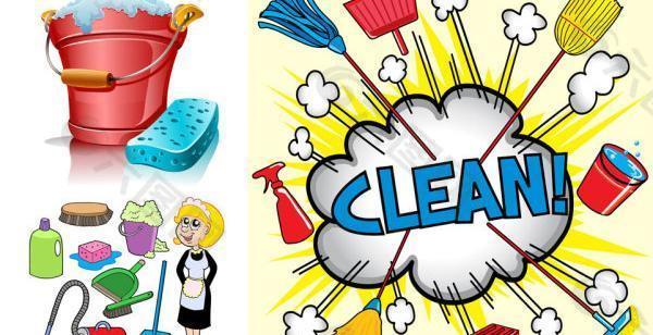 卡通漫画清洁卫生用具矢量图