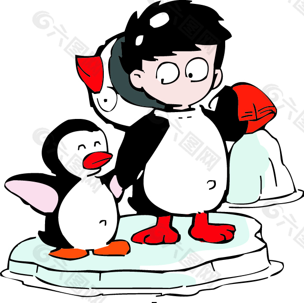 冰块上的男孩和企鹅