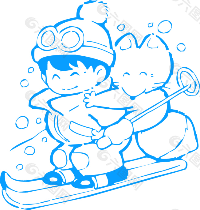 滑冰的孩子跟小狗