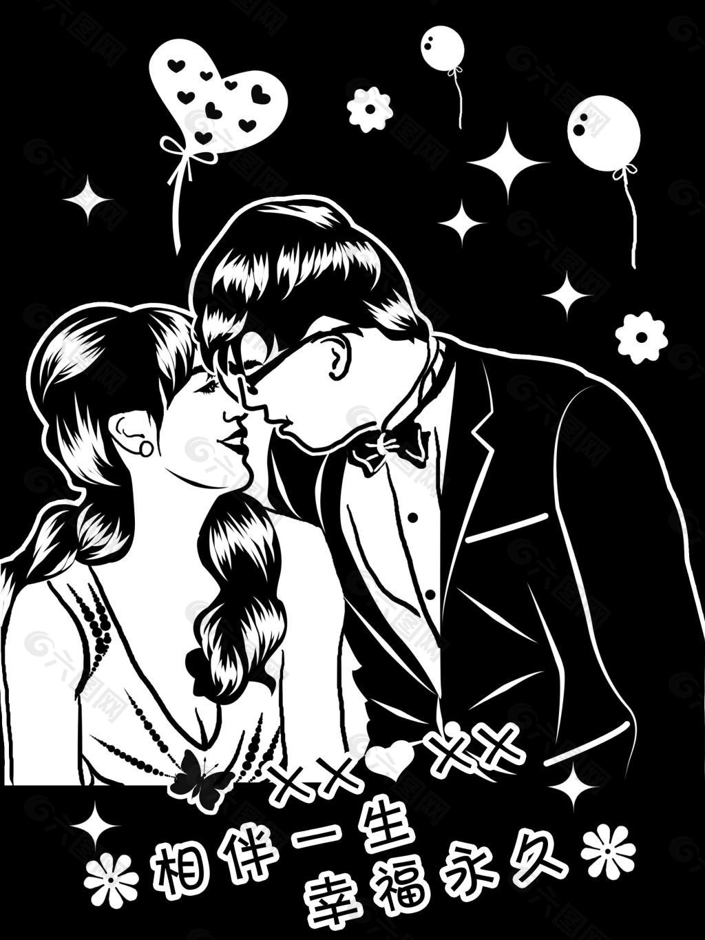 情侣在热吻，情人素描为你设计插画图片素材_ID:131098514-Veer图库