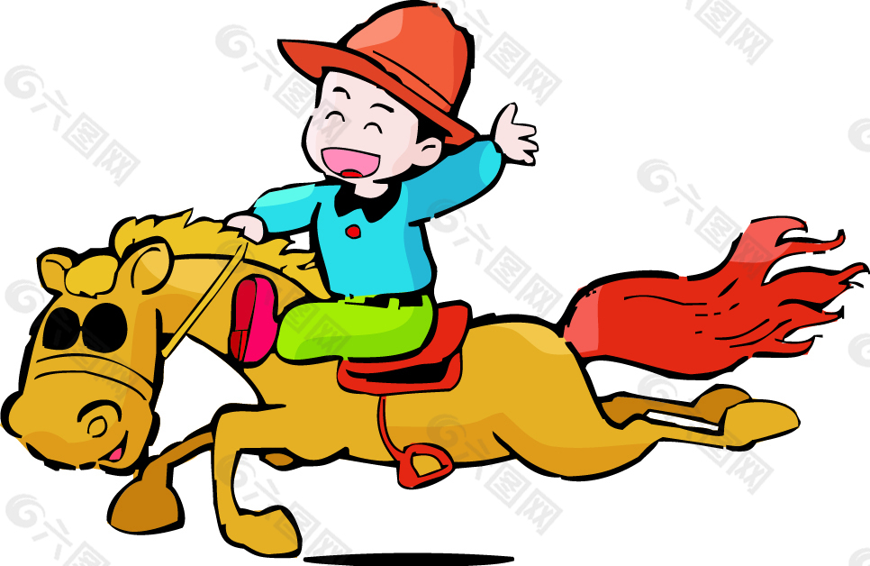 骑马快跑的小男孩