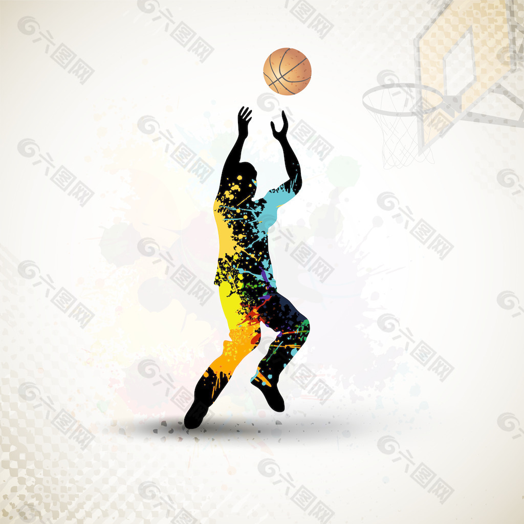 在丰富多彩的闪亮的摘要蹩脚的背景EPS 10法院球练习篮球运动员的插图