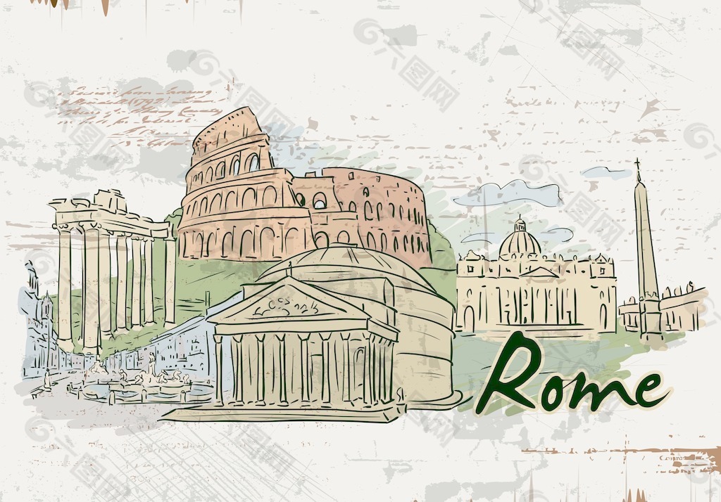 罗马涂鸦矢量插画