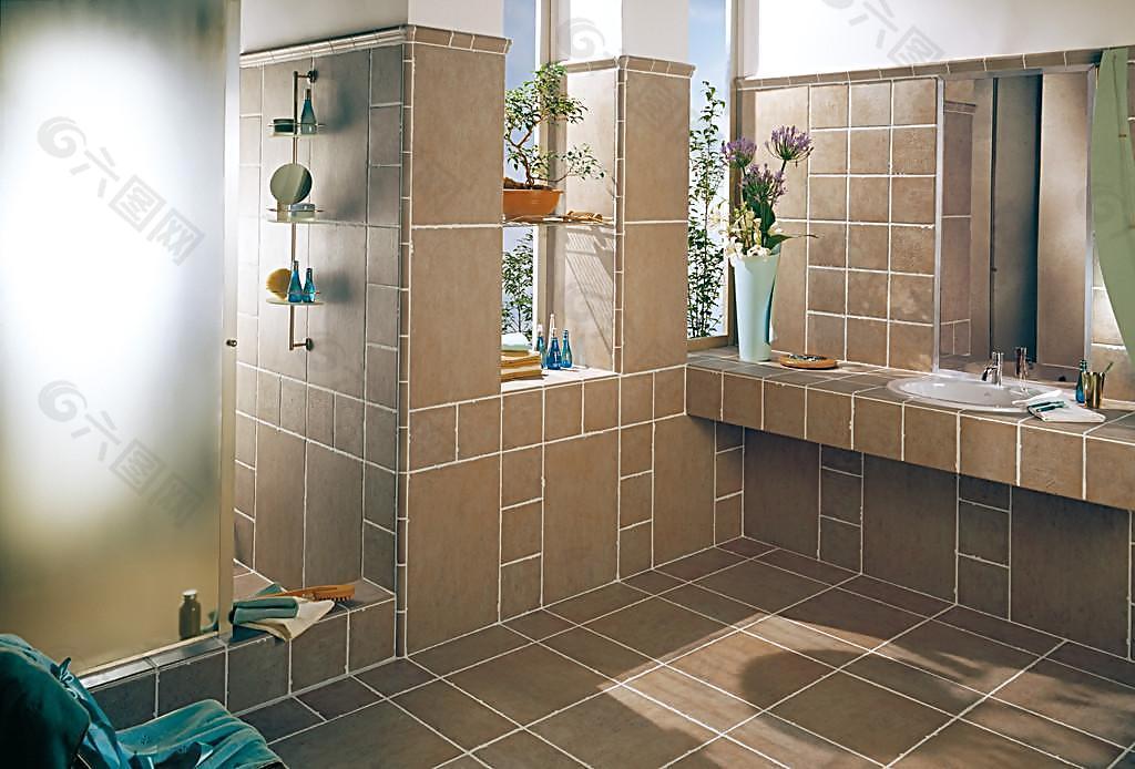 浴室卫生间瓷砖铺贴应用美图装饰装修素材免费下载(图片编号:2114031)