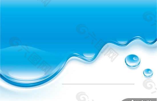 水元素蓝色背景PPT模板