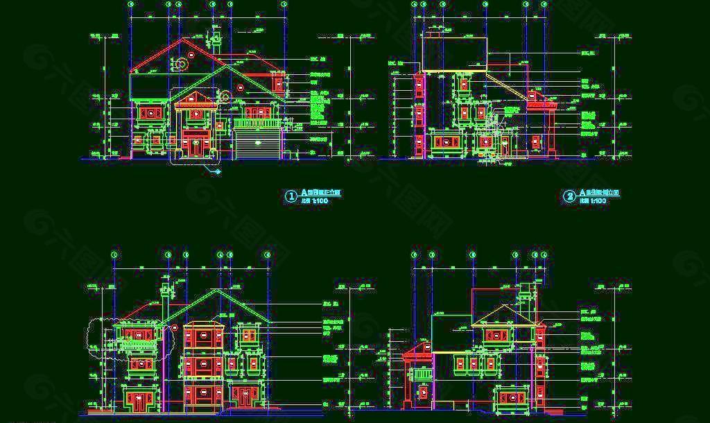 A型别墅正 后 侧立面