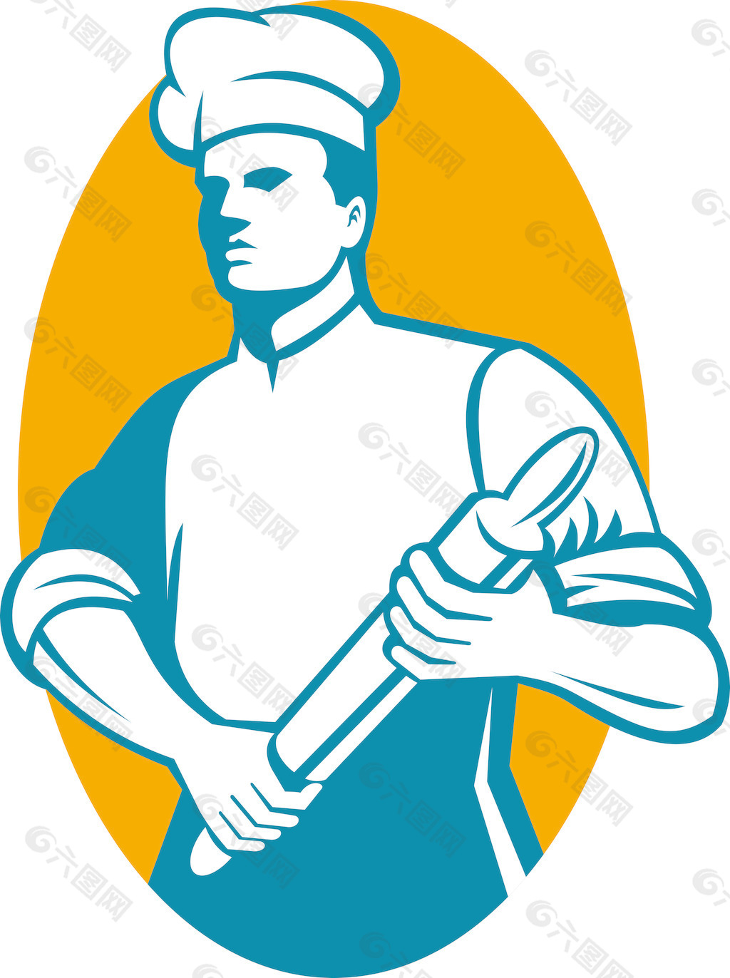 厨师厨师或面包师用擀面杖站