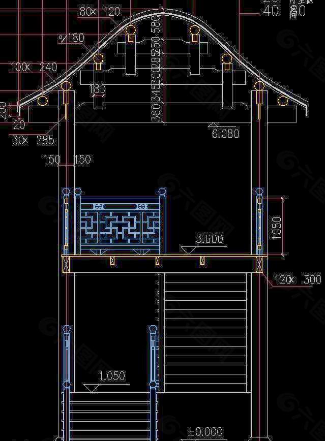 古建楼梯剖面图