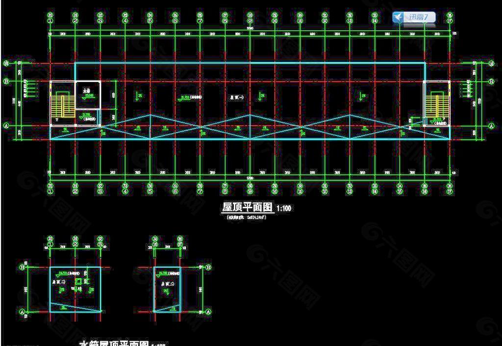 2号宿舍楼屋顶 水箱平面图