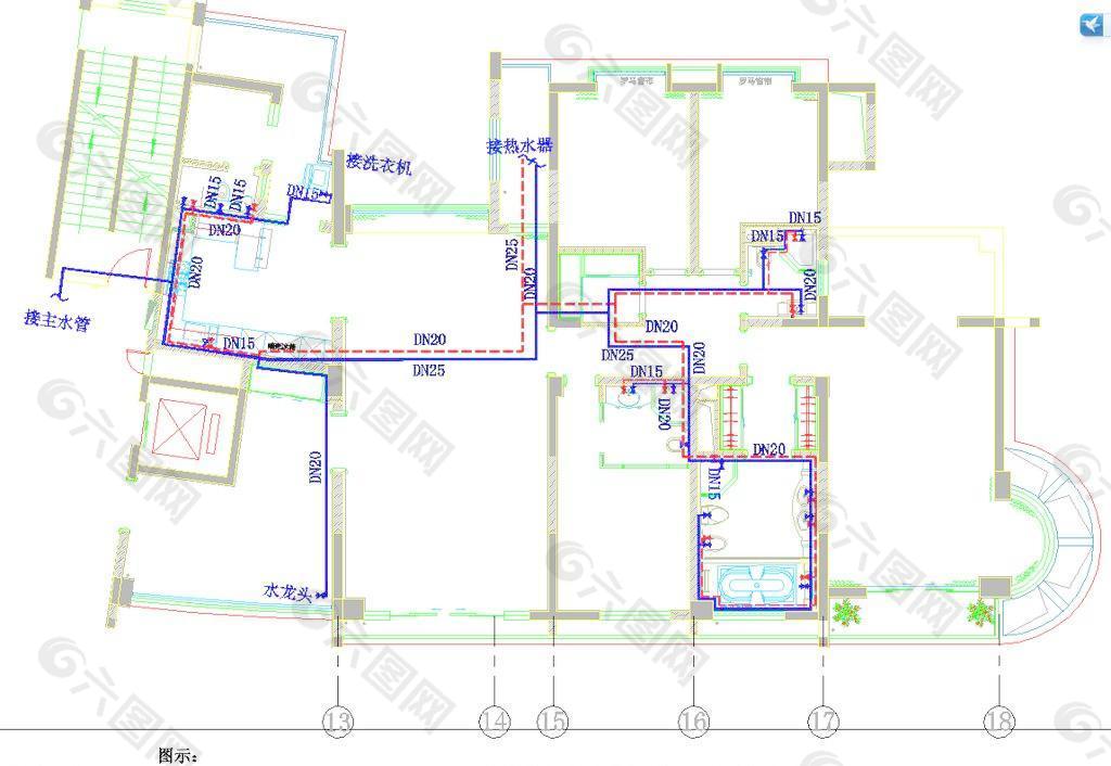 冷热水管走管平面图