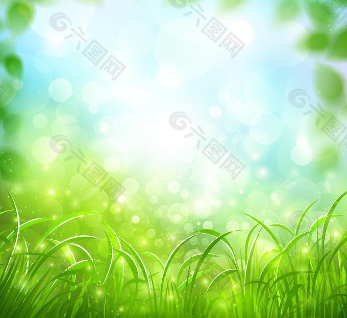绿色草丛风景矢量图